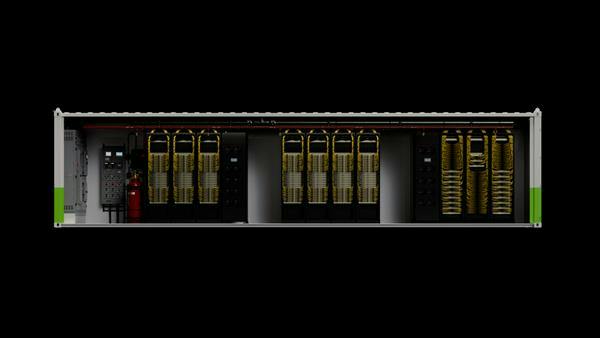 NVIDIA's DSX POD reference design packages Vera Rubin computing, networking, rack-level power and liquid cooling into factory-integrated modular containers, with partner deployments targeted for early 2027. (Rendering: NVIDIA)
