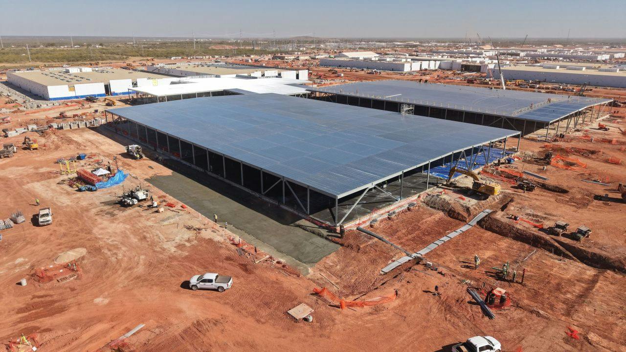 Construction at Crusoe's flagship AI data center campus in Abilene, Texas, where the scale and speed of development illustrate the infrastructure expansion underlying SemiAnalysis' 2027 forecast. Image: Crusoe, November 2025.